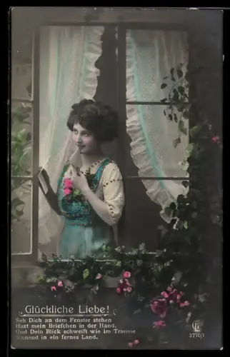 Foto-AK GL Co Nr. 3770/1: Junge Dame mit Liebesbrief im Fenster