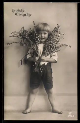 Foto-AK GL Co Nr. 6268/1: Kleines Kind mit Weidenkätzchen