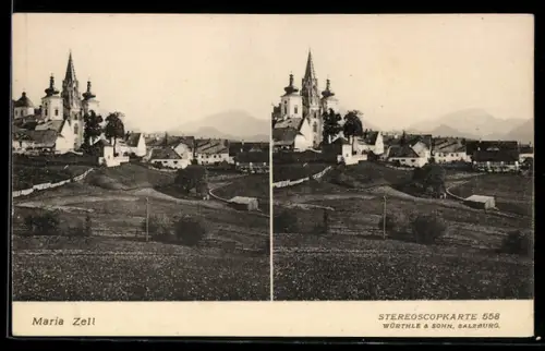 Stereo-AK Maria Zell, Panorama mit Kirche