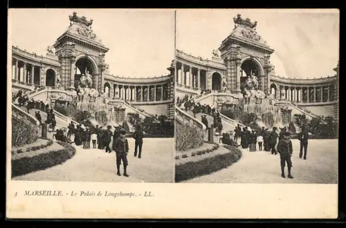 Stereo-AK Marseille, Le Palais de Longchamps mit Besuchern