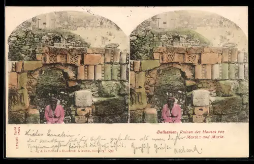 Stereo-AK Bethanien, Ruinen des Hauses von Martha und Maria
