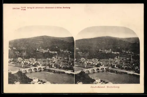 Stereo-AK Heidelberg, Vogelschau auf den Ort mit Umgebung