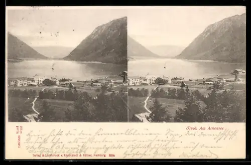 Stereo-AK Vogelschau auf einen Ort am Achensee