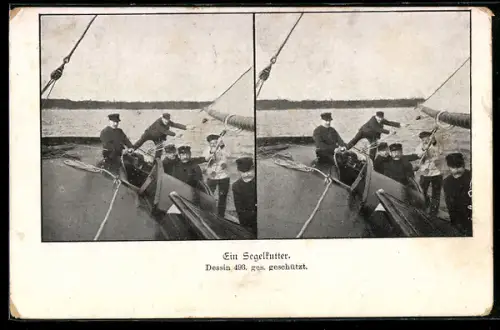 Stereo-AK Matrosen auf einem Segelschiff