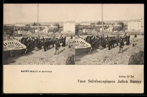 Stereo-AK Saint-Malo, Partie am Hafen mit einem Segelschiff