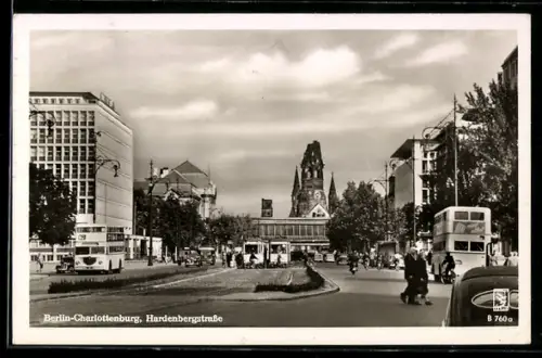 AK Berlin-Charlottenburg, Hardenbergstrasse mit Strassenbahn und Doppeldeckerbussen