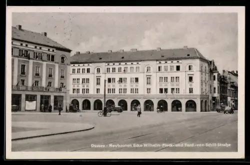 AK Dessau, Neubauten Ecke Wilhelm-Platz und Ferdinand-von-Schill-Strasse