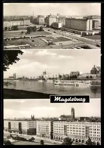 AK Magdeburg, Otto-von-Guericke-Strasse, die Elbe, Wilhelm-Pieck-Allee
