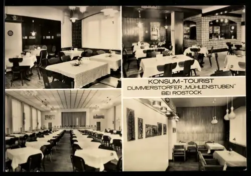 AK Rostock, Restaurant Konsum-Tourist Dummerstorfer Mühlenstuben, Innenansichten