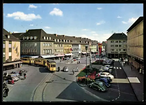 AK Düren, Markt mit Mariensäule und Strassenbahn