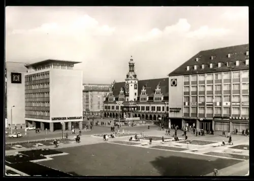 AK Leipzig, Ortspartie mit Altem Rathaus und Messeamt