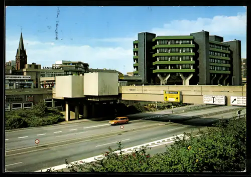 AK Leverkusen, Innenstadt mit Kirchturm und Brücke