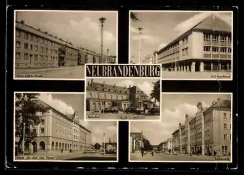 AK Neubrandenburg, Clara-Zetkin-Strasse, HO-Kaufhaus, Hotel Zu den vier Toren, Reutercafé