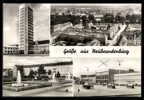 AK Neubrandenburg, Hochhaus, Blick auf die Stadt, am Karl-Marx-Platz
