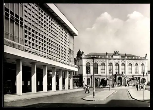 AK Dresden, Blick vom Kulturpalast zum Verkehrsmuseum