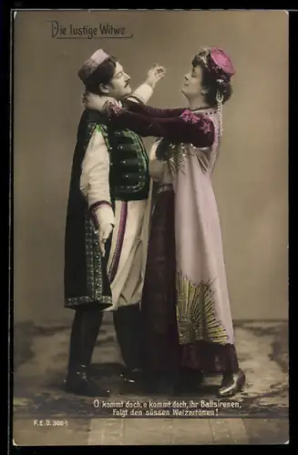 AK Operette Die lustige Witwe, Schauspieler tanzen