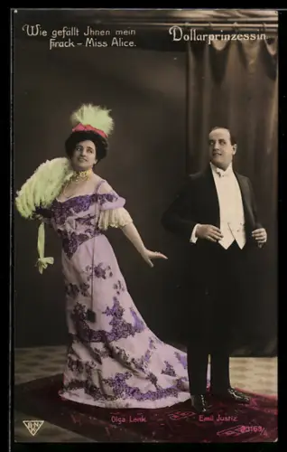 AK Szene aus der Operette Dollarprinzessin mit den Schauspielern Olga Lenk und Emil Justiz