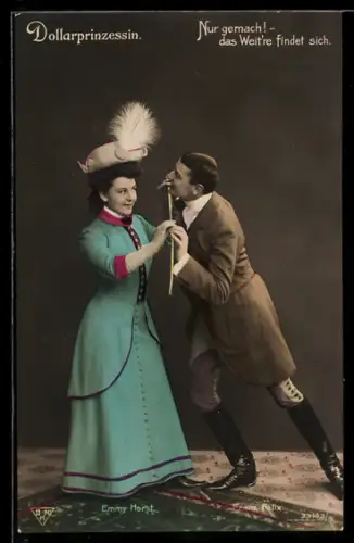 AK Operette Dollarprinzessin, Emmy Horst und Franz Felix in einer Bühnenszene