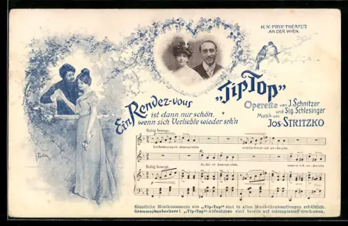 AK Tip Top, Ein Rendez-vouz ist dann nur schön..., Liebespaar, Lied mit Noten