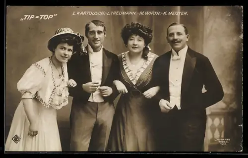 AK Tip-Top, Darsteller Kartousch, Treumann, Wirth u. Meister, Gruppenbild