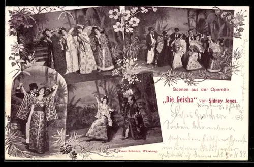 AK Die Geisha, Szenen aus der Operette von Sidney Jones, Bühnenfotos