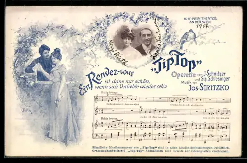 AK Tip Top, Ein Rendez-vouz..., Liebespaar, Lied mit Noten