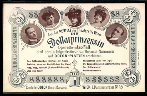 AK Die Dollarprinzessin, Schallplattenlieder, Darsteller-Portraits, Odeon, Theater an der Wien
