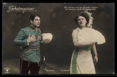 AK Herbstmanöver, Sie wollen mich zu Grunde richten..., Szene mit Darstellern Grave u. v. Steinen