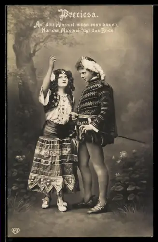 AK Operette Preciosa, Paar spielt eine Szene im Wald