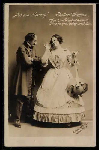 AK Operette Johann Nestroy, Schauspielerpaar im Kostüm
