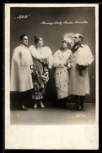 AK Operette Sybill, Schauspieler Flemming und Marischka mit den Schauspielerinnen Suchy und Marischka