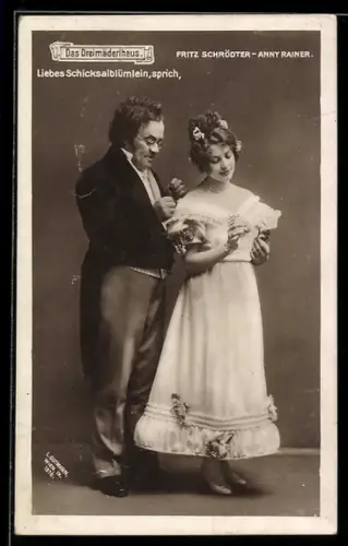 AK Das Dreimäderlhaus, Sänger Fritz Schrödter und Sängerin Anny Rainer, Operette