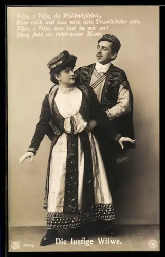 AK Szene aus der Operette Die lustige Witwe, Schauspieler