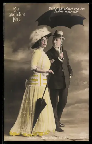AK Die geschiedene Frau, Operettenszene, Darsteller bei einem Spaziergang