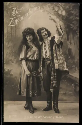 AK Operette Der Zigeunerbaron, Liebespaar vor Waldkulisse