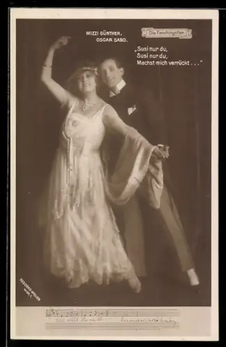 AK Szene aus der Operette Die Faschingsfee mit Mizzi Günther und Oscar Sabo, Susi nur du...