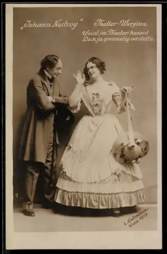 AK Operette Johann Nestroy, Schauspielerpaar im Kostüm