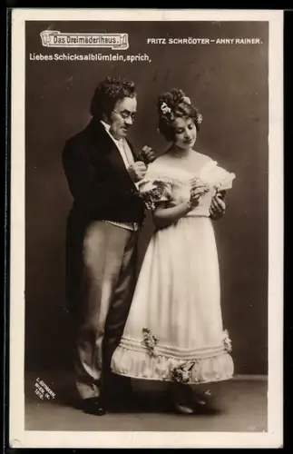 AK Das Dreimäderlhaus, Sänger Fritz Schrödter und Sängerin Anny Rainer, Operette