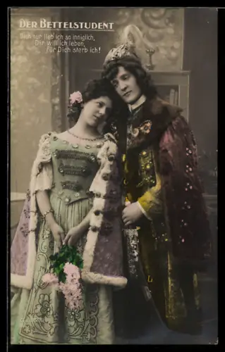 AK Szene aus der Operette Der Bettelstudent, Kopf an Kopf Herz an Herz
