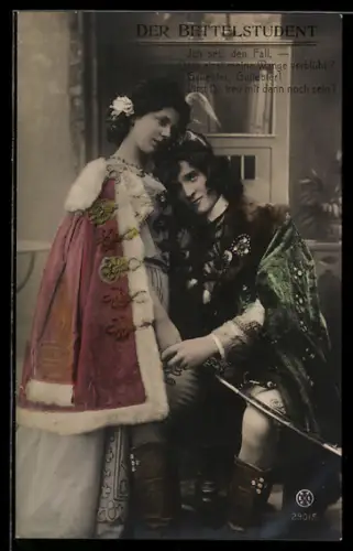 AK Der Bettelstudent, Mann lehnt sich an eine Dame