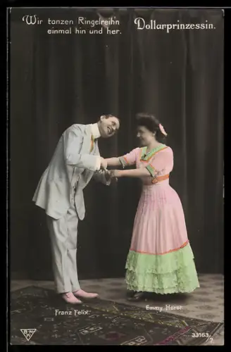 AK Operette Dollarprinzessin, Franz Felix und Emmy Horst in einer Bühnenszene