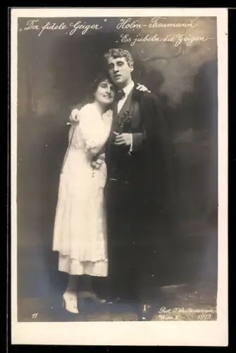 AK Der fidele Geiger, Darsteller in Kostümen 1919