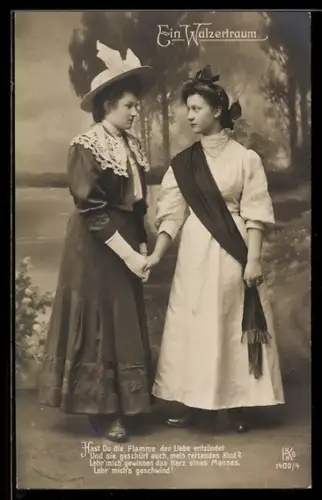 AK Ein Walzertraum, Zwei Damen vor einer Seekulisse