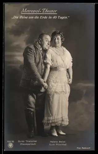 AK Die Reise um die Erde in 40 Tagen, Guido Thielscher als Passepartout und Helene Ballot als Lola Plüschke