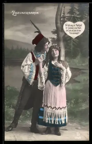 AK Zigeunerbaron, Paar an einem Baum am See