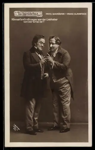 AK Das Dreimäderlhaus, Fritz Schrödter und Franz Glawatsch in Kostümen
