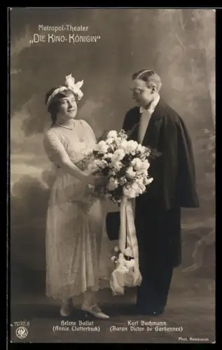 AK Helene Ballot als Annie Clutterbuck und Karl Bachmann als Baron Victor de Gardennes in der Operette Die Kino-Königin