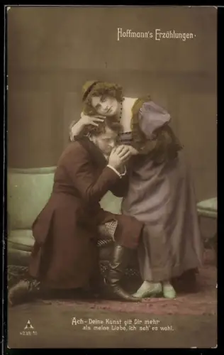 AK Hoffmann`s Erzählungen, Mann kniet vor einer Frau