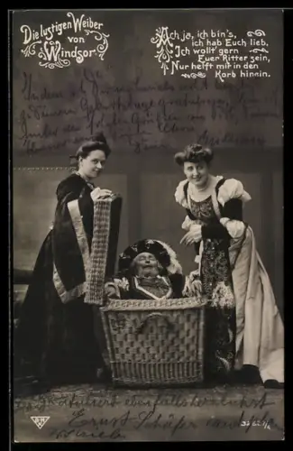 AK Szene aus der Operette Die lustigen Weiber von Windsor, Ach ja, ich bin`s...