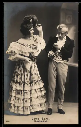 AK Szene aus der Operette Künstlerblut mit Löwe und Bartl